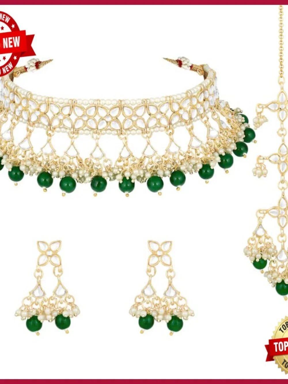 Indian Kundan Choker Set with Earrings and Maang Tikka